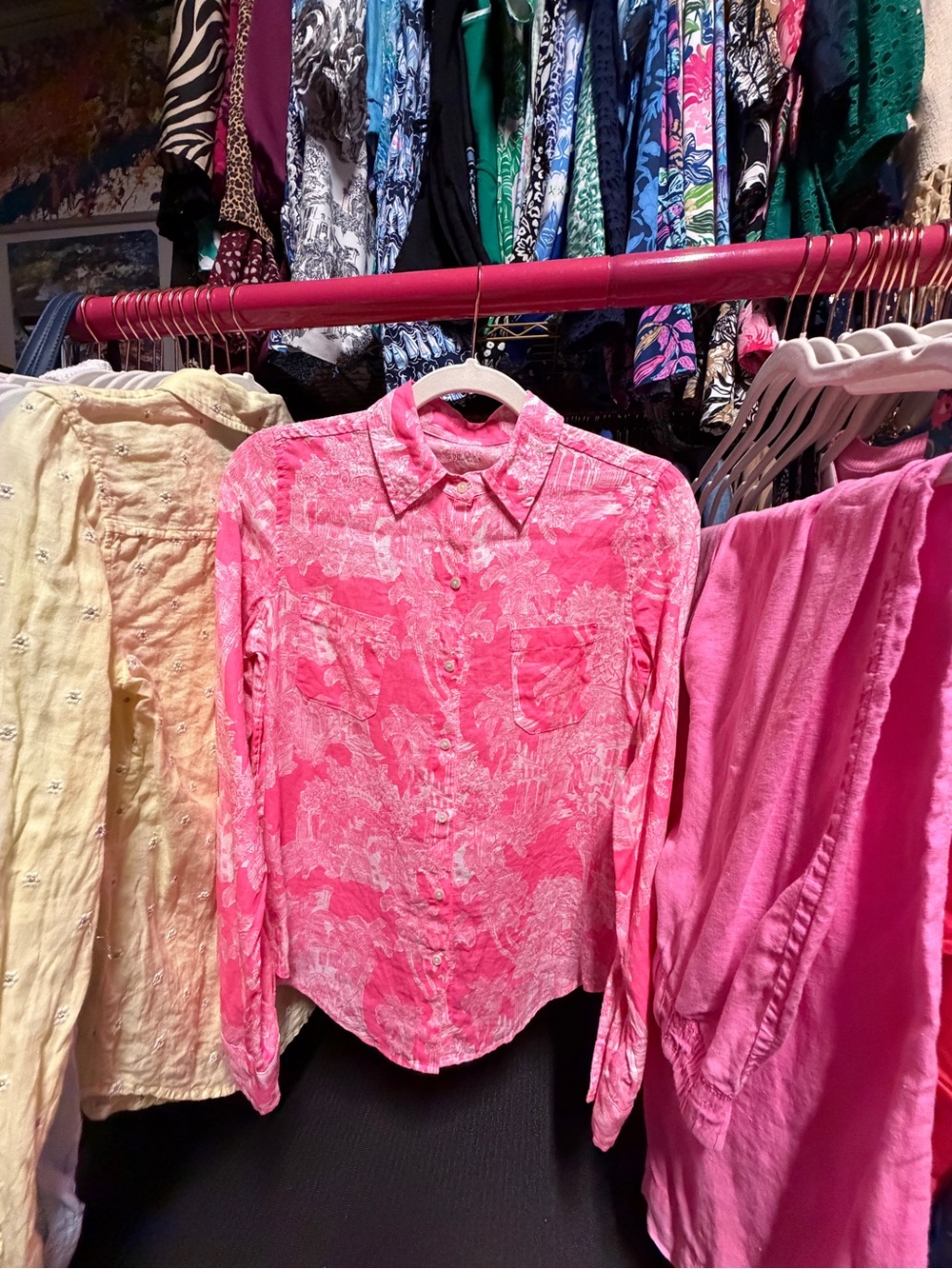 Lilly Pulitzer Sea View Linen Button-Down - Roxie Pink Anniversary - XXS